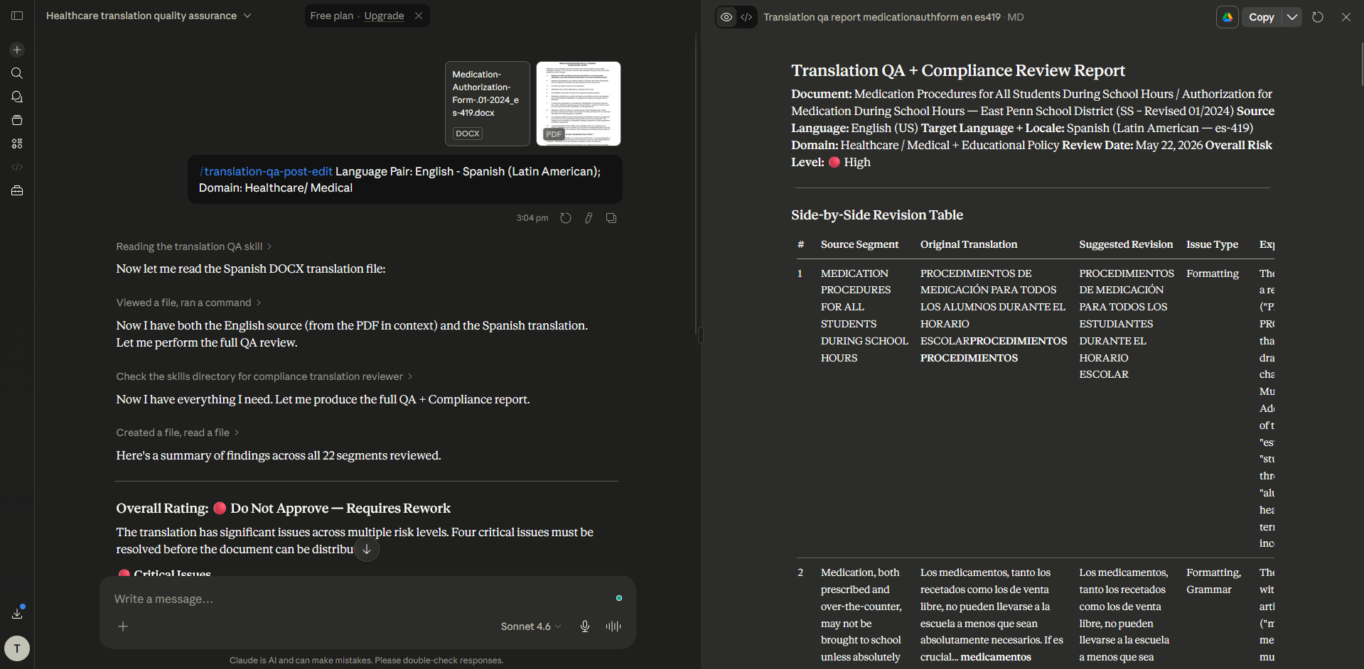 Using a Claude Skill to create a translation review report
