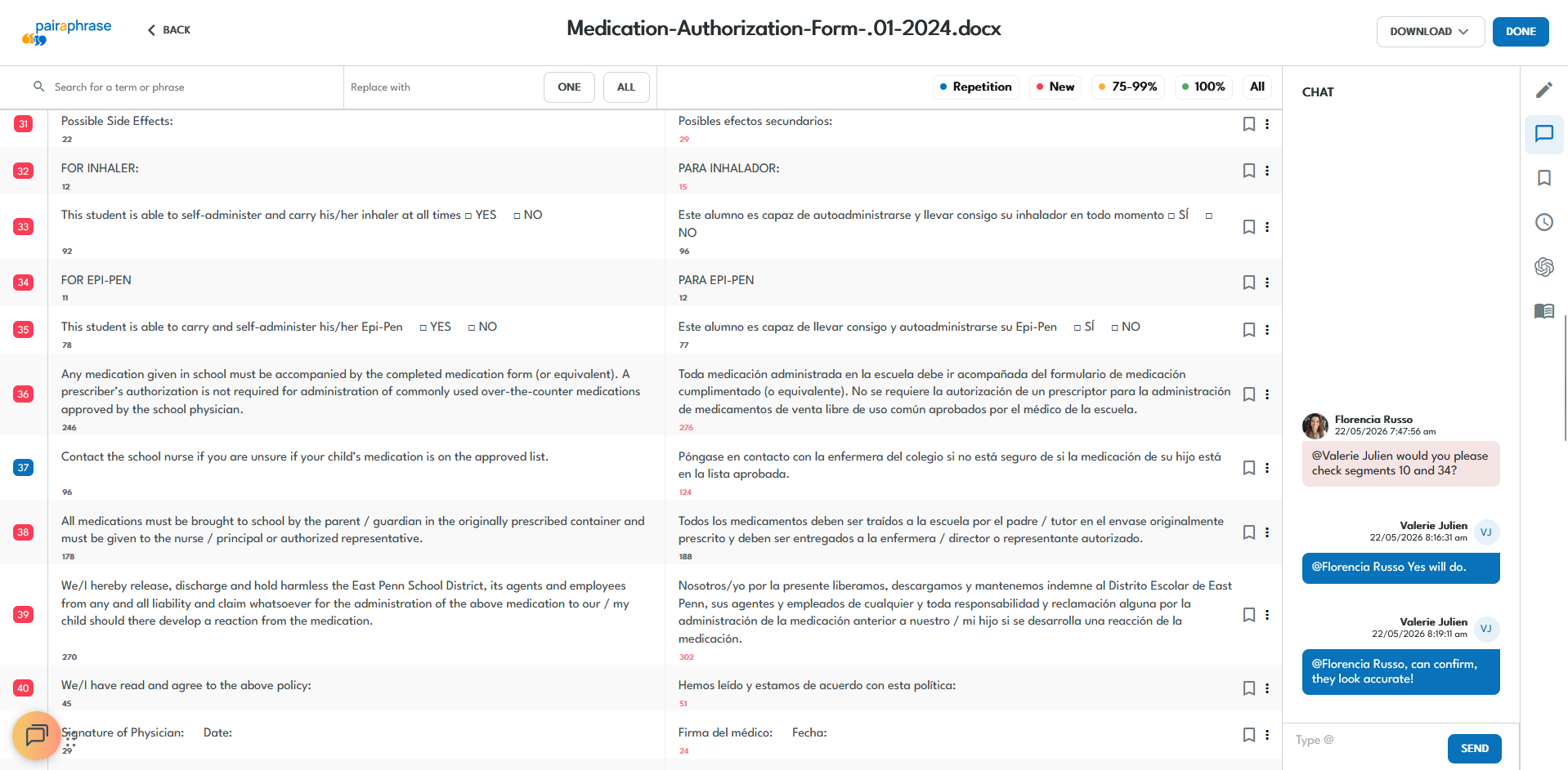 Collaborative translation workflow in Pairaphrase WebApp