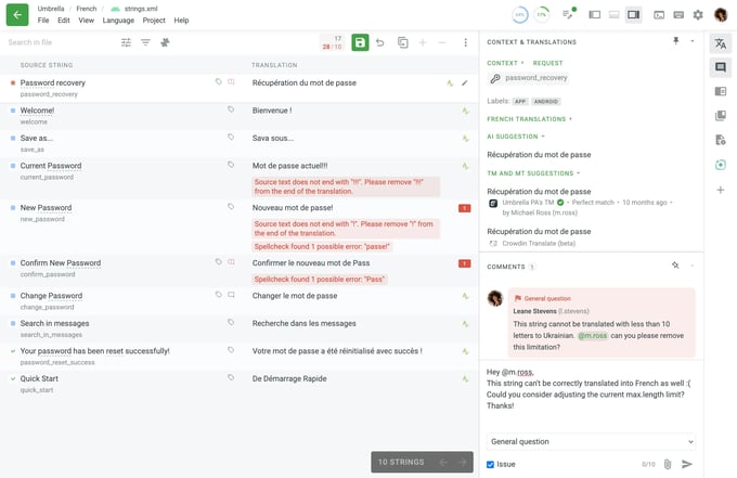 Crowdin TMS interface