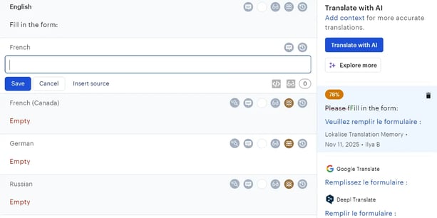 Lokalise TMS interface for managing enterprise translation projects