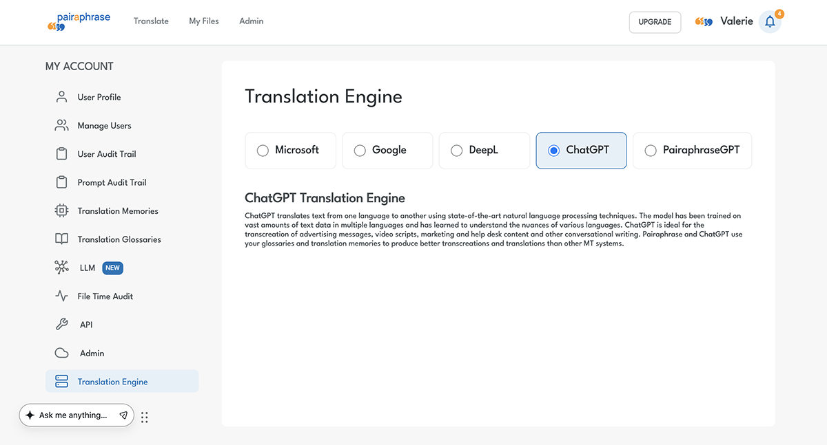 ChatGPT translation engine