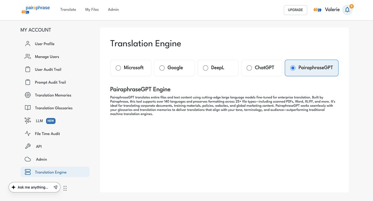 PairaphraseGPT translation engine