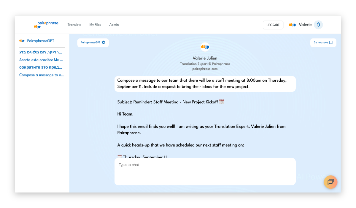 Pairaphrase Screenshot - AI Sandbox