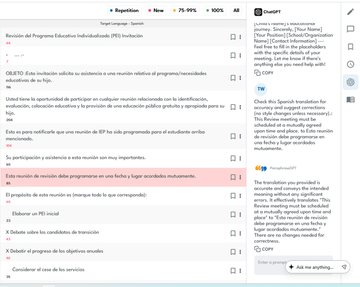 Use the AI Agent to translate IEP document