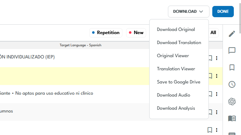 Export the translated word document