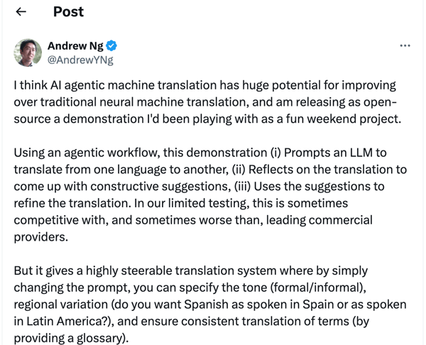 Andrew Ng on agentic translation