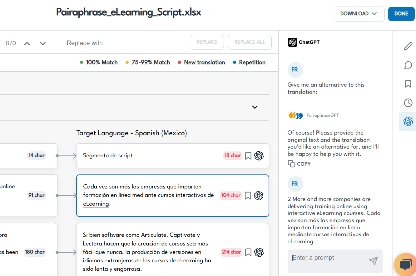Pairaphrase's ChatGPT integration